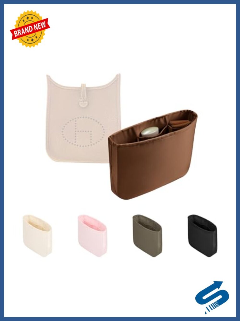 Satin Handbag Organizer Insert Rectangular Purse Shaper Lightweight Liner
